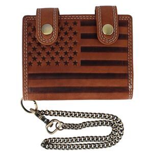 CTM Men's Leather American Flag Bifold Chain Wallet with Snap Closure
